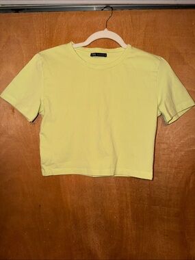 Zara Pale Yellow Cropped Crewneck Tee